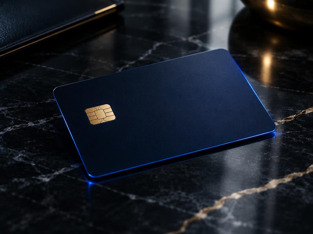 Midnight navy credit card with gold chip